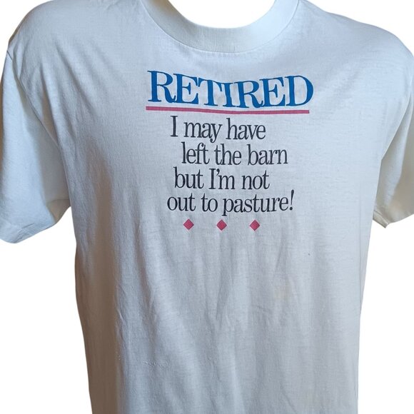 Large Single Stitch T-shirt Vintage "Retired" Graphic 1980's Buttery Thin Joke - Picture 1 of 7